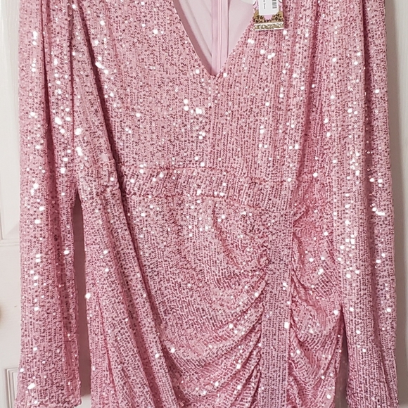Plus Sequin Puff Sleeve Wrap Dress - Picture 6 of 7